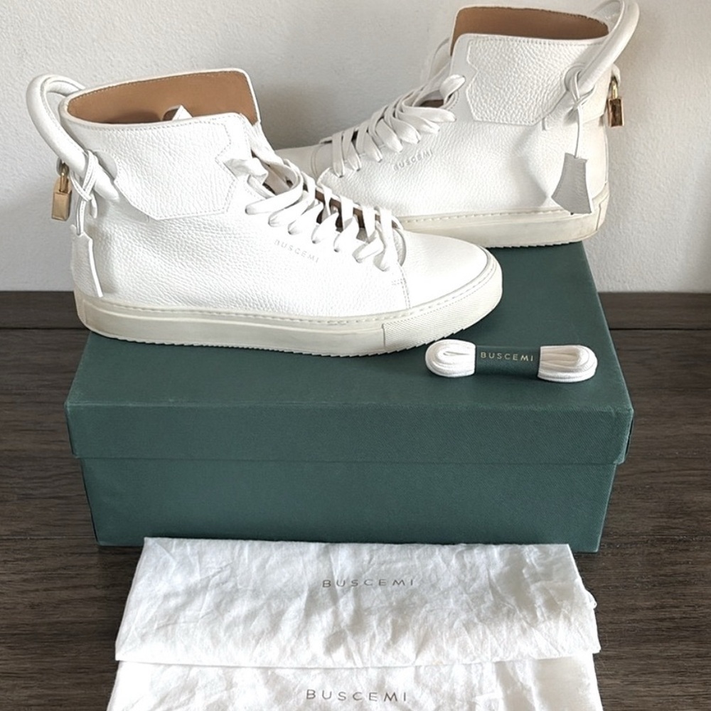 EUC [Buscemi] Unisex Pebbled White Leather High-Top Sneakers Men’s EU 42 / US 9